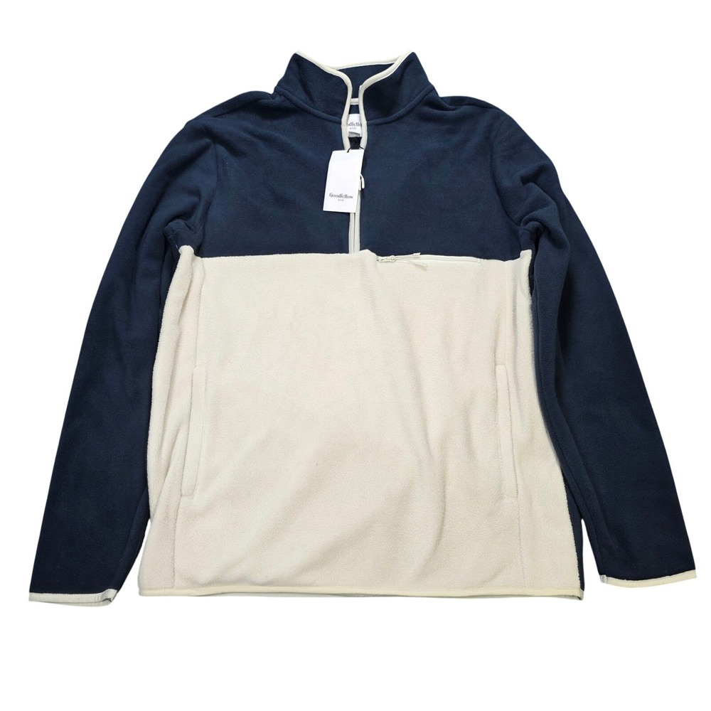 Goodfellow & Co Quarter Zip Sweater Men's Size M Blue Cream Fleece Long Sleeve